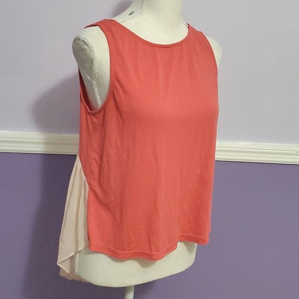 UO Sparkle & Fade Salmon Colorblock Chiffon Back Flowy Tank Top Athleisure S